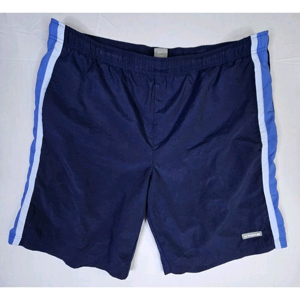 Nike Shorts Men's Size XL Blue Mesh Lined Rubber Patch Spell Out Drawstring Y2K